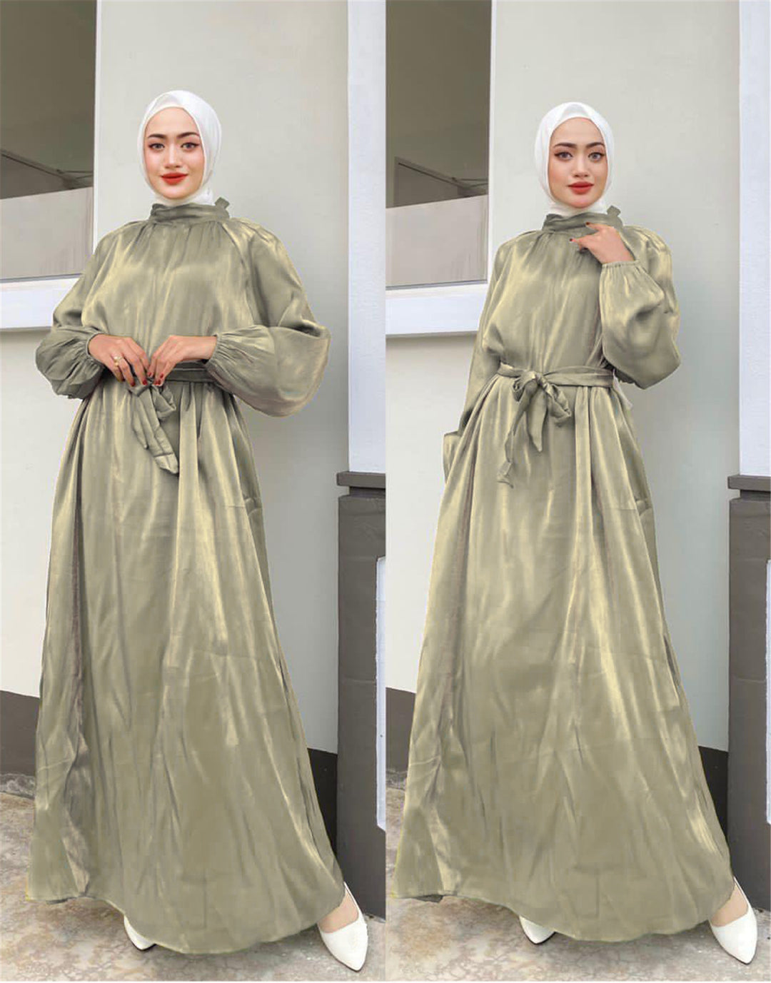 Damen Elegantes Langarmkleid mit Taillengürtel R&B