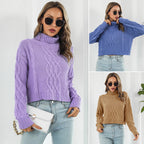 Damen Grobstrickpullover mit hohem Kragen und Zopfmuster R&B