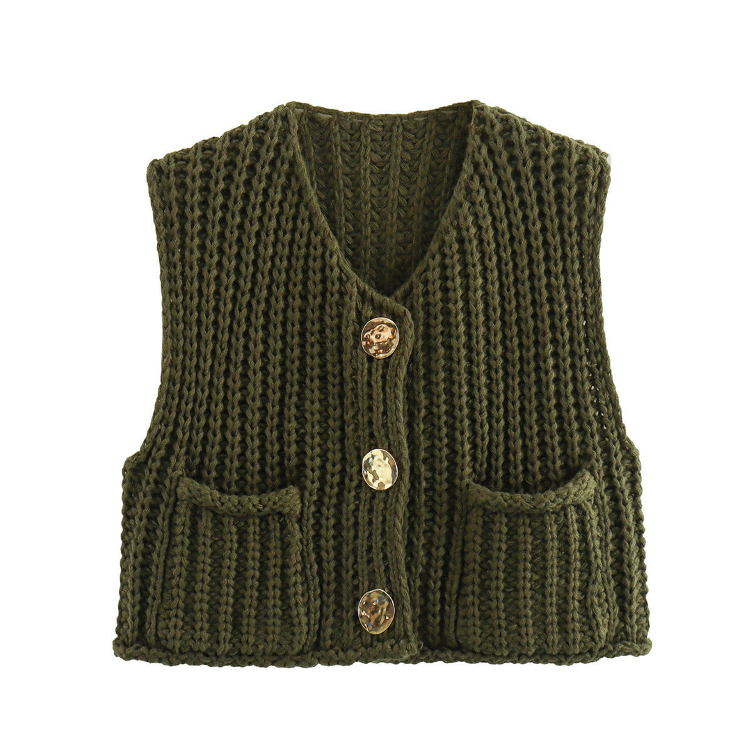 Damen Strickweste mit knopfverzierter Front und Taschen R&B
