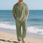 Herren komfortables Homewear-Set mit eleganter Knopfleiste und langen Hosen R&B