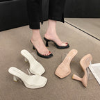 Damen transparente Mules mit quadratischer Zehenpartie und elegantem Riemchen R&B