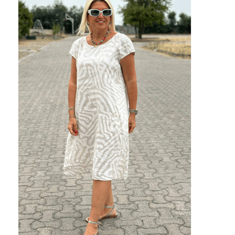 Damen nan knielanges A-Linien-Midikleid mit strukturierter Jacquardoptik und Rundhalsausschnitt R&B