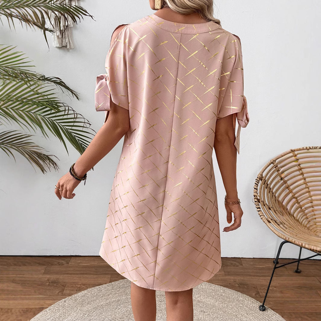 Damen lässiges Kleid mit leichten Puffärmeln R&B