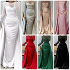 Damen Abendkleid mit funkelndem Paillettenoberteil und elegantem Satinrock EB