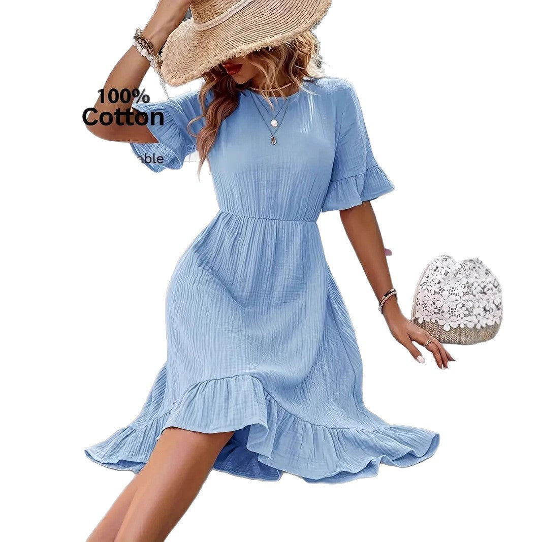 Damen Midi Kleid mit Volants und leichtem Gummizug R&B