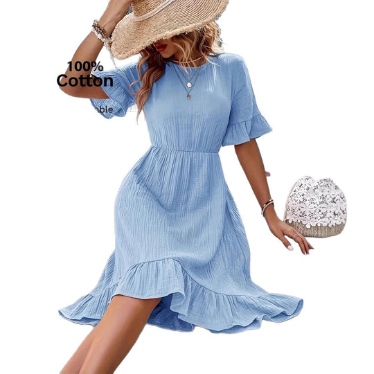 Damen Midi Kleid mit Volants und leichtem Gummizug R&B