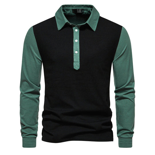 Herren Langarm-Henley-Shirt aus hochwertigem, atmungsaktivem Material mit Kontrastärmeln R&B