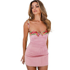 Damen Figurbetontes Minikleid mit blumigen Trägern und Schnürung EB