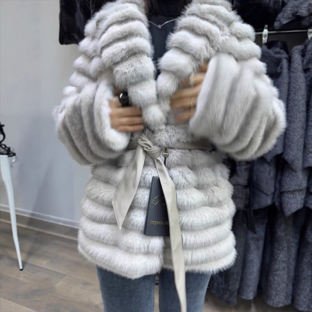 Damen Flauschiger Boucle-Cardigan mit Bindegürtel und weitem Schnitt R&B
