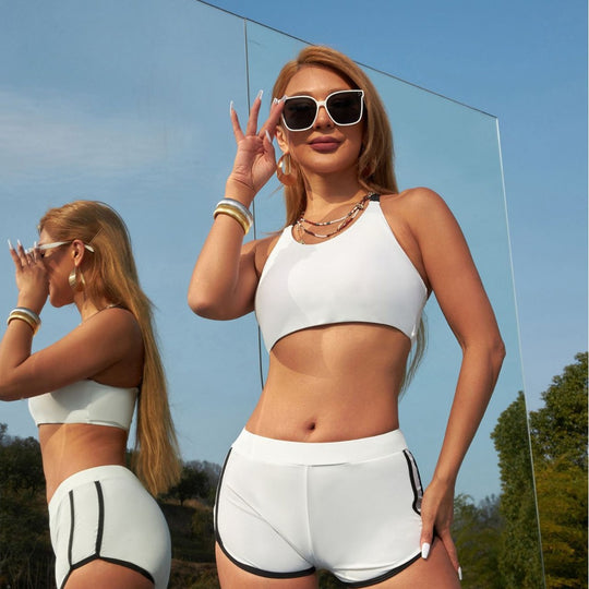 Damen Sportliches Bikini-Set mit hochgeschlossenem Top und bequemen Hosen R&B