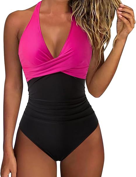 Damen Hochtaillierter Badeanzug mit tiefem V-Ausschnitt und floralem Design R&B