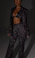 Damen Glitzerndes Anzugset mit Crop-Top und Flared Pants