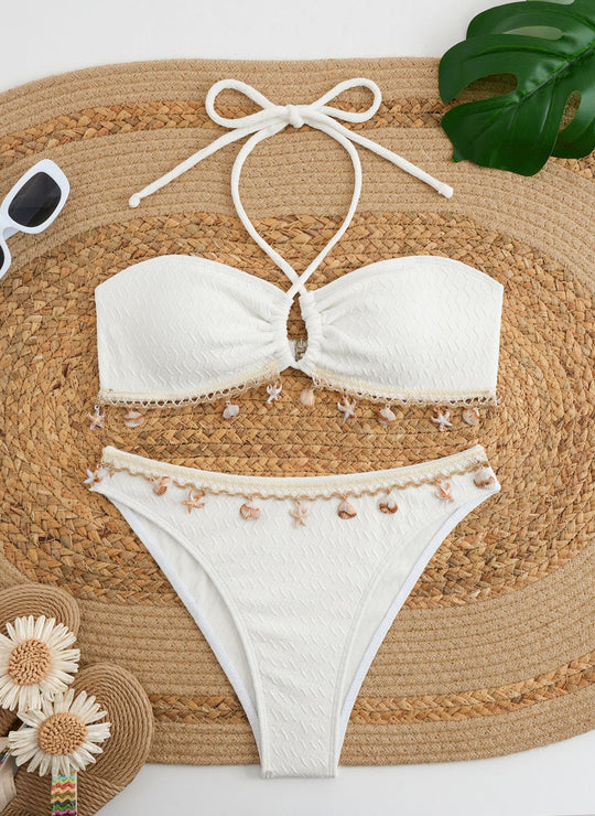 Damen Bikini-Set mit elegantem Bund und detailreichen Muscheldekoren R&B