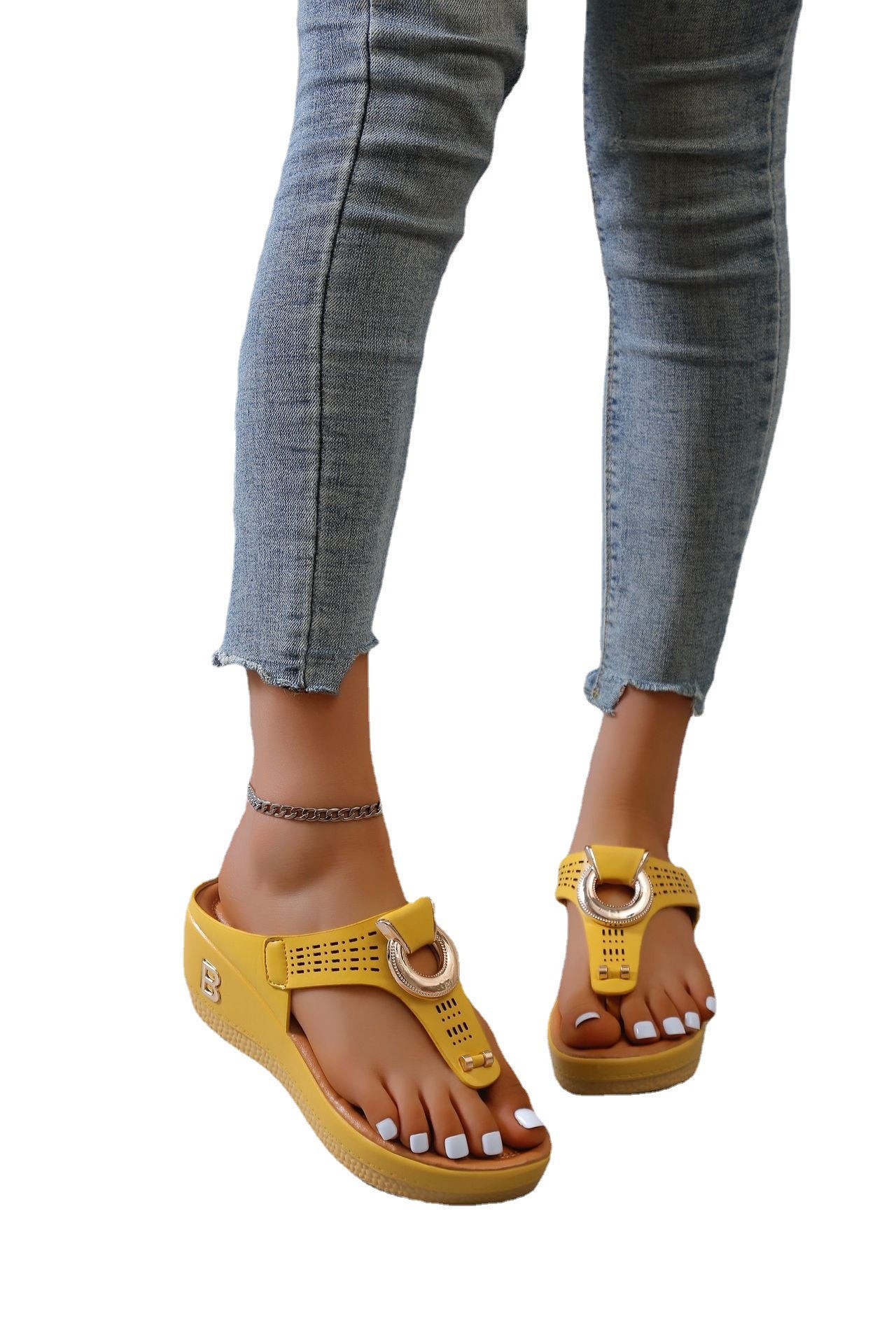 Damen modische Zehentrenner-Sandalen mit elegantem Ring-Design und komfortablem Fußbett R&B