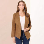Damen modische Synthetiklederjacke mit offenem Schnitt und Taschen R&B