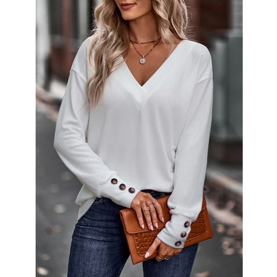 Damen Langarmshirt mit V-Ausschnitt und lockerer Passform R&B