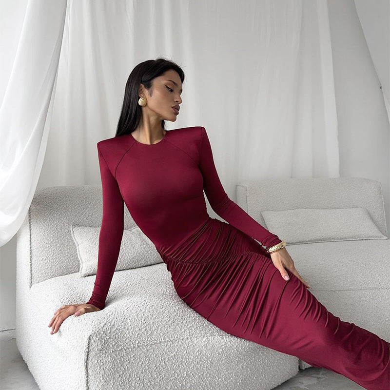 Damen Langarm-Raffkleid mit elegantem Schnitt und figurformenden Details EB