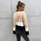Damen Strickpullover mit modischem Blockstreifen-Design und weiten Ärmeln R&B