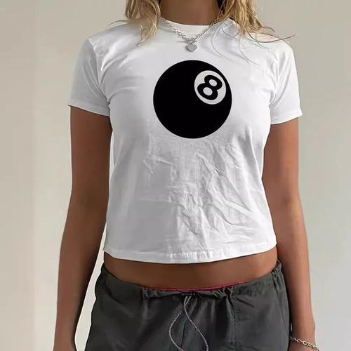Damen cropped T-Shirt mit einzigartigem 8-Ball-Motiv und lässigem Schnitt R&B