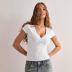 Damen Stilvolles Wickel V-Ausschnitt Top R&B