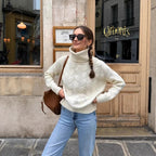 Damen gemütlicher Pullover mit hohem Kragen und Kabelstrick R&B