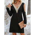 Damen Elegantes Kleid mit tiefem V-Ausschnitt und Cut-Out-Ärmel R&B