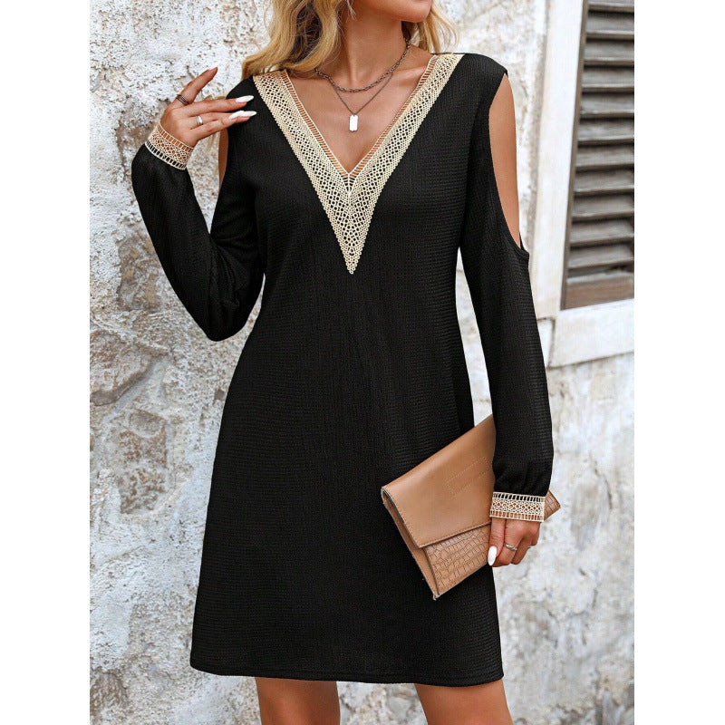 Damen Elegantes Kleid mit tiefem V-Ausschnitt und Cut-Out-Ärmel R&B