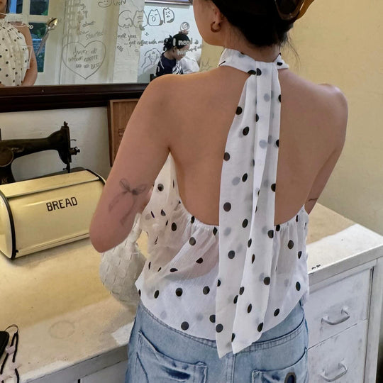 Damen Haltertop mit Polka-Dots und Schleifenakzent R&B