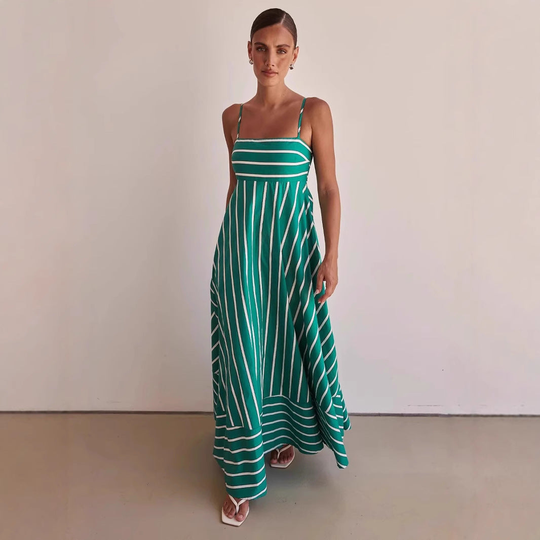 Damen Langarm Maxikleid mit elegantem Streifenmuster und fließendem Schnitt R&B