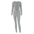 Damen Figurbetonter Langarm-Jumpsuit mit herzförmigem Ausschnitt und schnürbarem Detail R&B