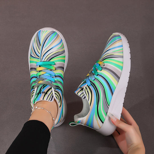 Damen Sportliche Sneakers mit buntem Wellenmuster R&B