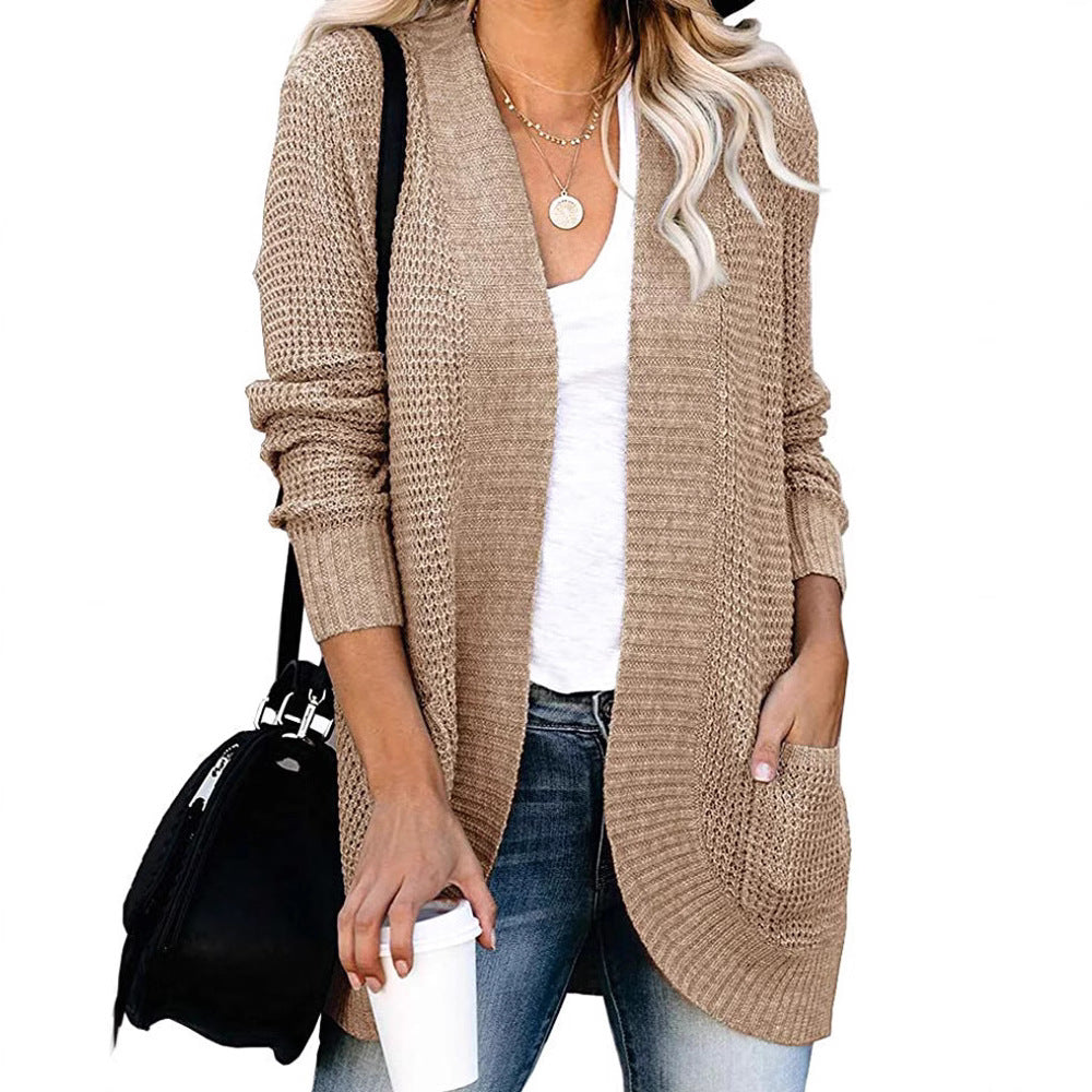 Damen legerer Strickmantel mit Taschen und offenen Front R&B
