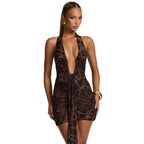 Damen Mini-Kleid mit tiefem V-Ausschnitt und Wickeldesign R&B
