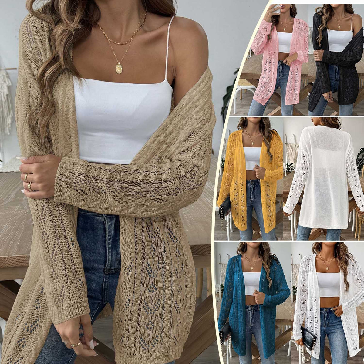 Damen leichte Strickjacke im eleganten Lochmuster R&B