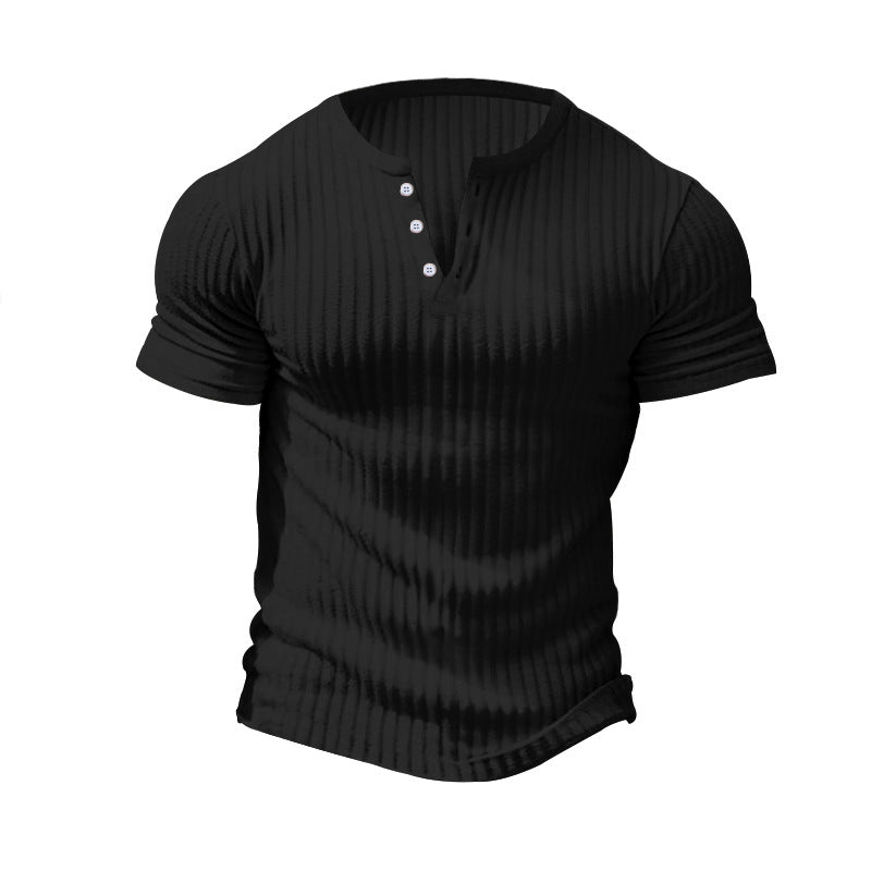 Herren nan eng anliegendes Kurzarm-Henleyshirt mit Rippenstruktur und kurzer Knopfleiste R&B