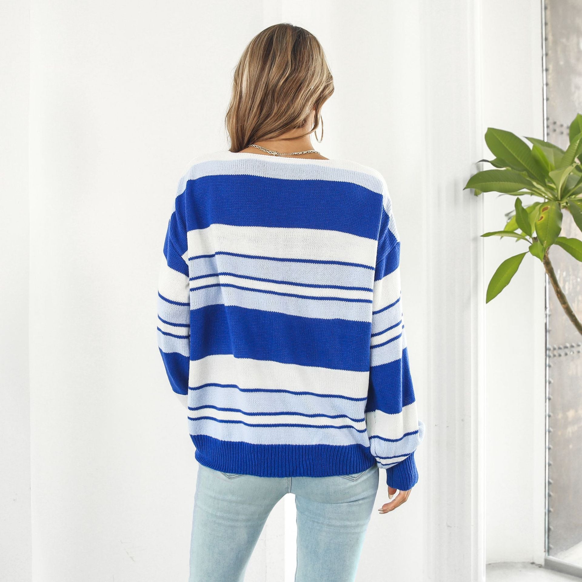 Damen Strickpullover mit modischem Streifenmuster und lässigem Schnitt R&B