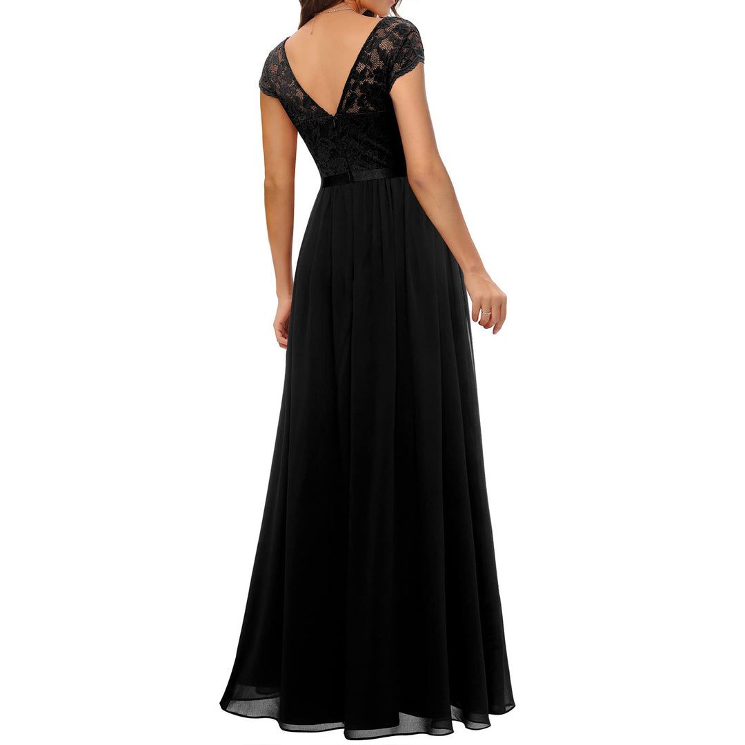Damen Elegantes Spitzenkleid mit V-Ausschnitt R&B