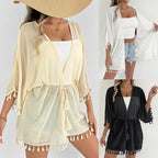 Damen eleganter Strandponcho mit Quasten R&B