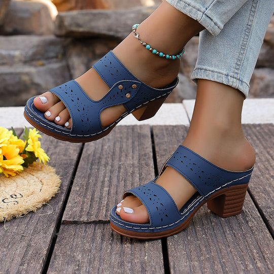 Damen Bequeme Holz-Blockabsatz-Sandaletten mit atmungsaktivem Design R&B