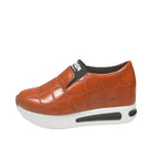 Damen Slip-On Sneaker mit luxuriösem Krokodil-Lederlook und bequemem Hochplateau