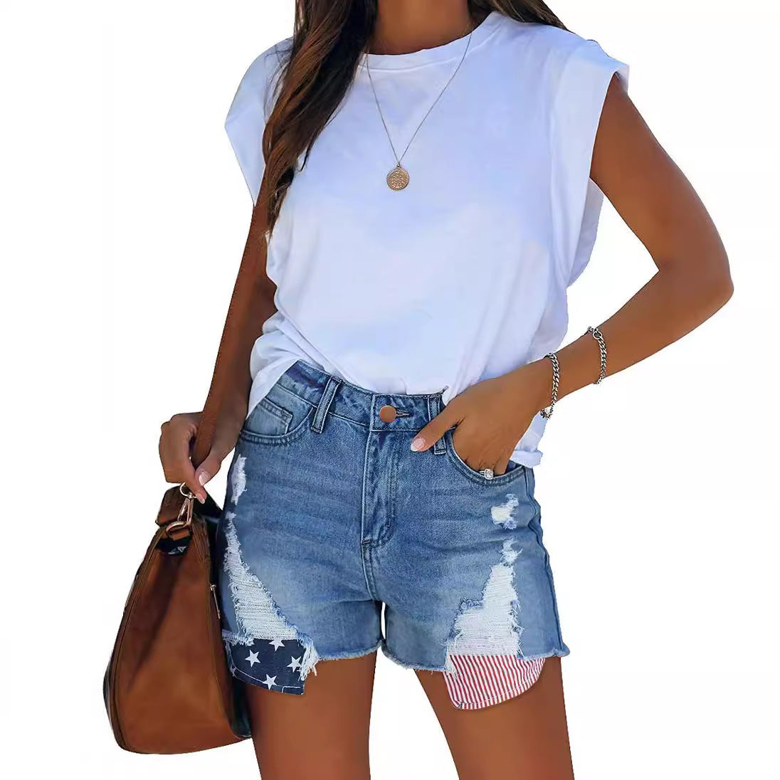 Damen Destroyed Denim Shorts R&B