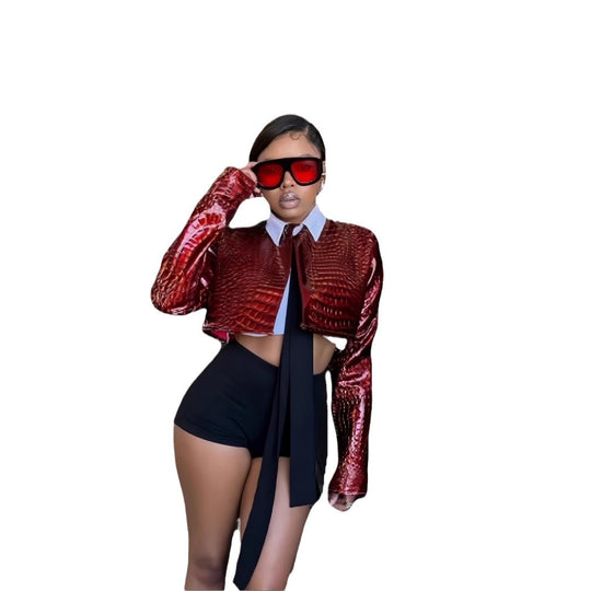 Damen Kunstlederjacke im modernen Krokodil-Design R&B