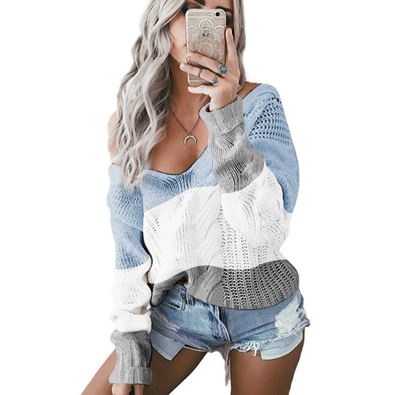 Damen Off-Shoulder Strickpullover mit attraktivem Farbverlauf R&B