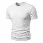 Herren nan kurzärmeliges Strickshirt mit geprägter Karostruktur, Rundhalsausschnitt und geripptem Saum R&B