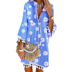 Damen Strandkleid mit floralen Motiven und Quastenverzierungen R&B