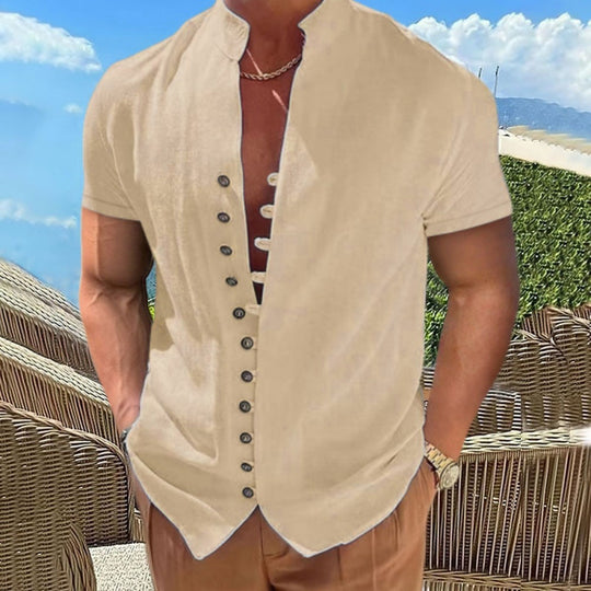 Herren lässiges Kurzarmhemd mit angesagtem Knopfdesign R&B