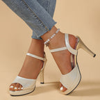 Damen Absatzsandalen mit glamourösem Glitzerriemen und elegantem Blockabsatz R&B