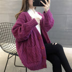 Damen Wabenstrick Oversized Cardigan mit Taschen und Knopfdetail R&B