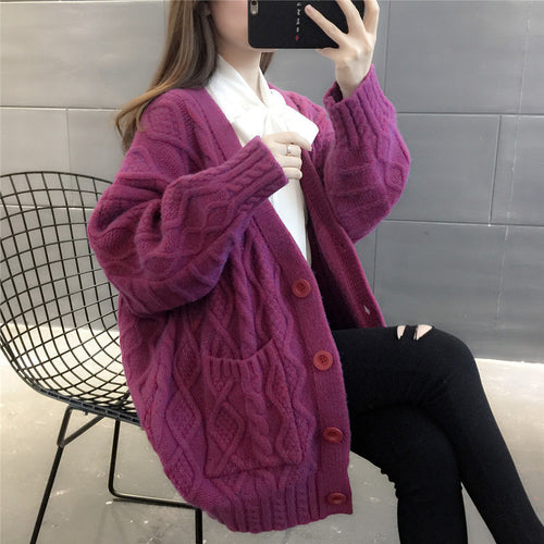 Damen Wabenstrick Oversized Cardigan mit Taschen und Knopfdetail R&B