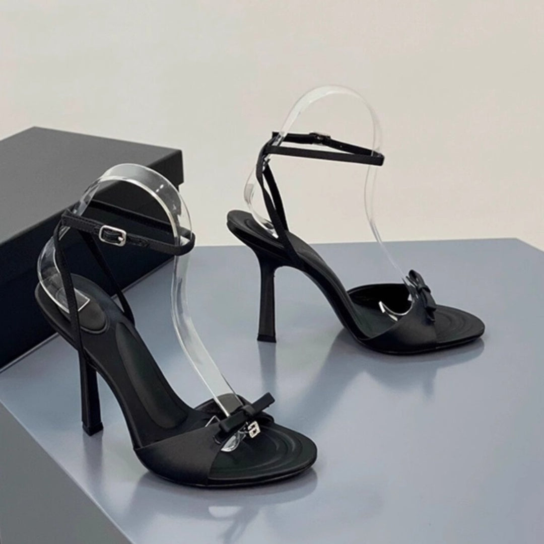 Damen elegante High Heel Sandalen mit transparentem Riemen und stilvollen Schleifen R&B